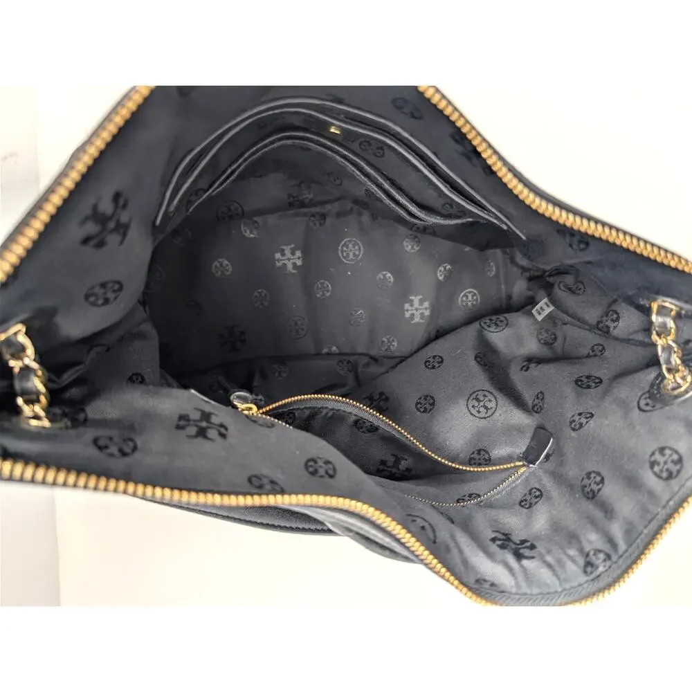 Tory Burch Fleming‎ Black Leather Shoulder Bag Quilted Chain Top Zip